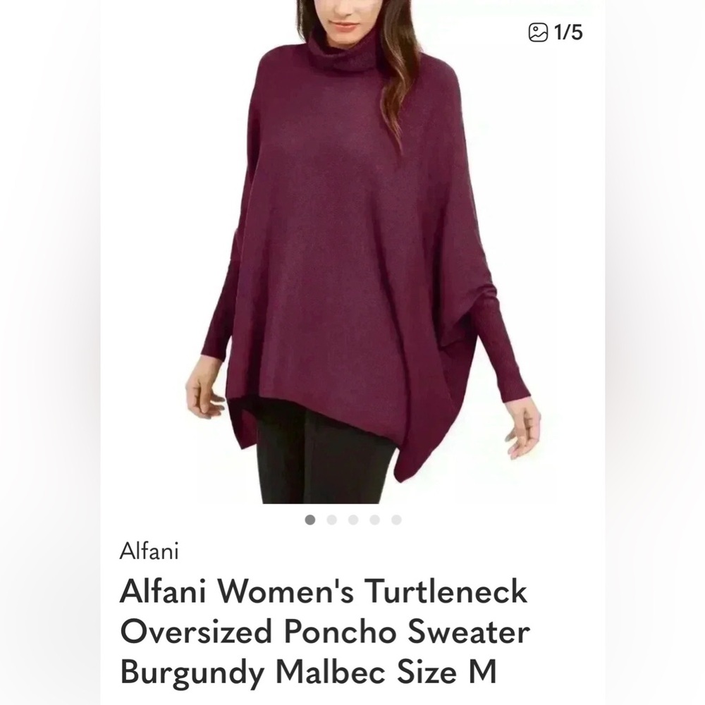 Alfani Women's Malbec Turtleneck Poncho Sweater